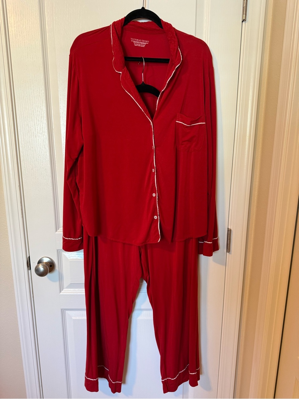 Victoria's Secret Red Pajama Set with White Piping